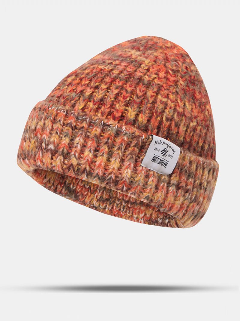 Unisex Hrubá Pletená Čiapka So Zmiešaným Farebným Písmom All-match Warmth Beanie Hat