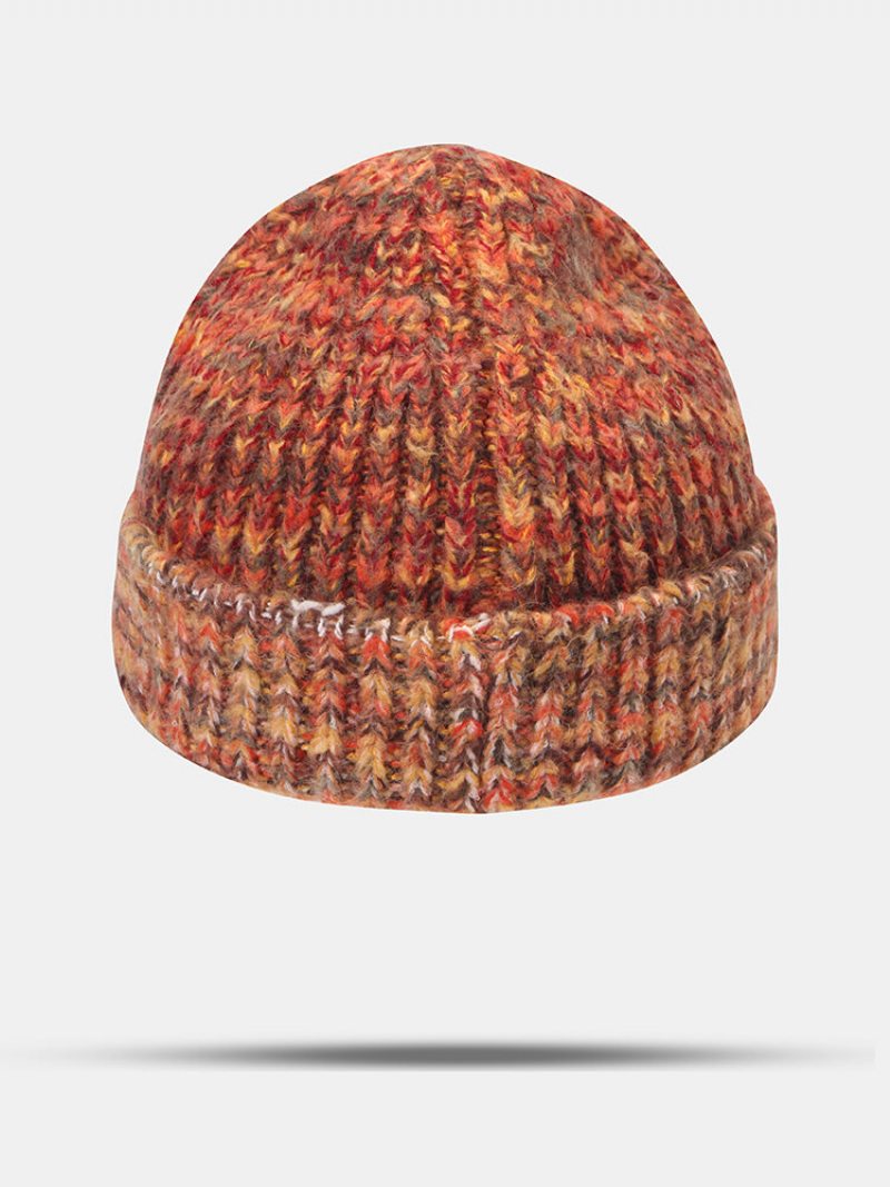 Unisex Hrubá Pletená Čiapka So Zmiešaným Farebným Písmom All-match Warmth Beanie Hat