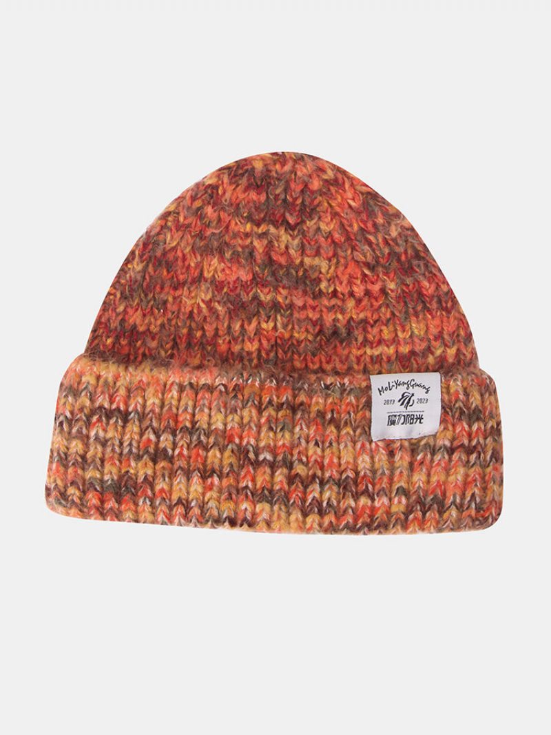 Unisex Hrubá Pletená Čiapka So Zmiešaným Farebným Písmom All-match Warmth Beanie Hat