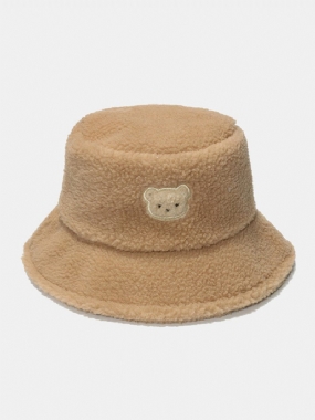 Unisex Jahňacia Vlna Pevná Výšivka Cartoon Bear Fashion Warmth Bucket Hat