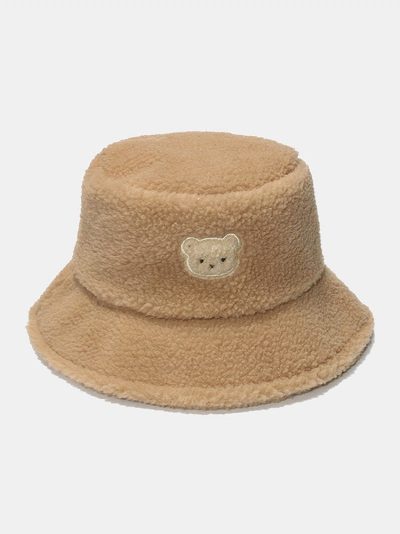 Unisex Jahňacia Vlna Pevná Výšivka Cartoon Bear Fashion Warmth Bucket Hat