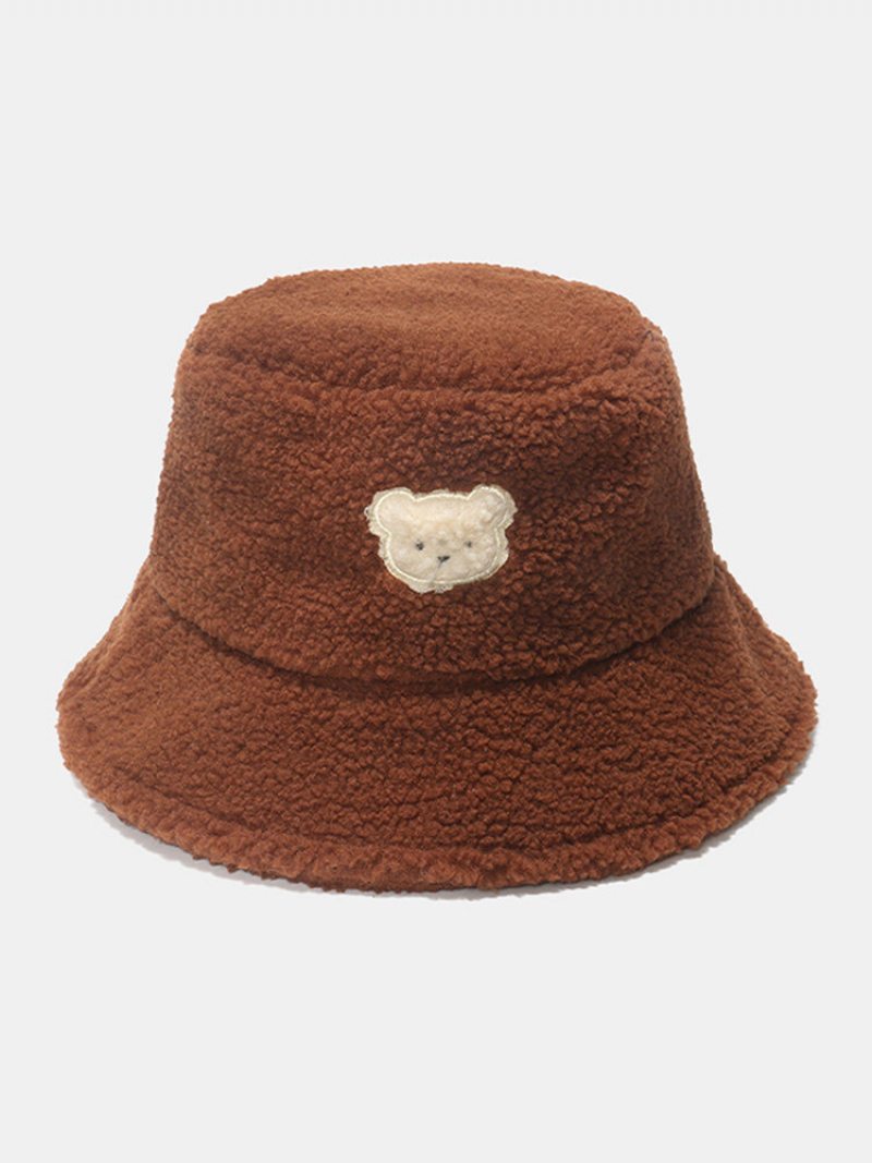 Unisex Jahňacia Vlna Pevná Výšivka Cartoon Bear Fashion Warmth Bucket Hat