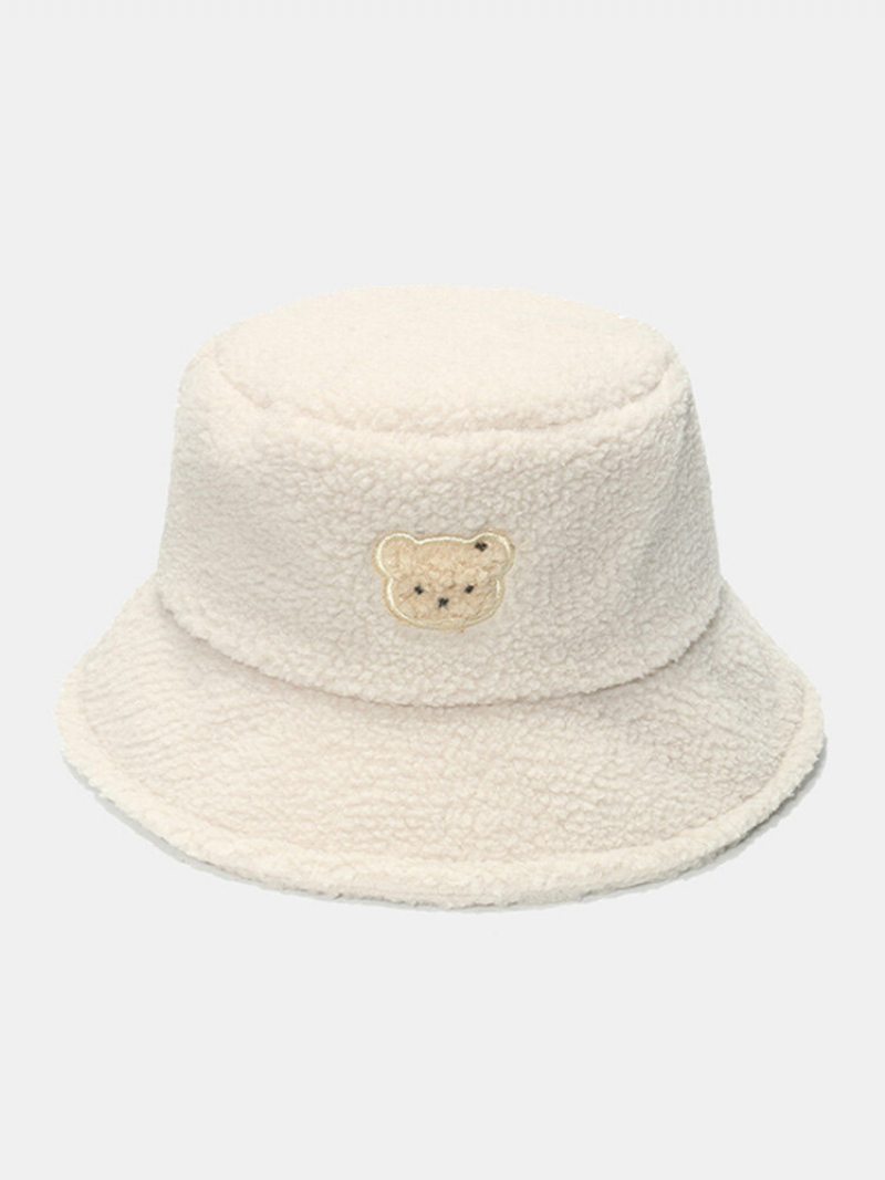 Unisex Jahňacia Vlna Pevná Výšivka Cartoon Bear Fashion Warmth Bucket Hat