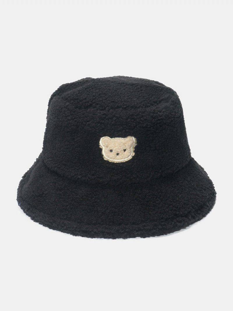 Unisex Jahňacia Vlna Pevná Výšivka Cartoon Bear Fashion Warmth Bucket Hat
