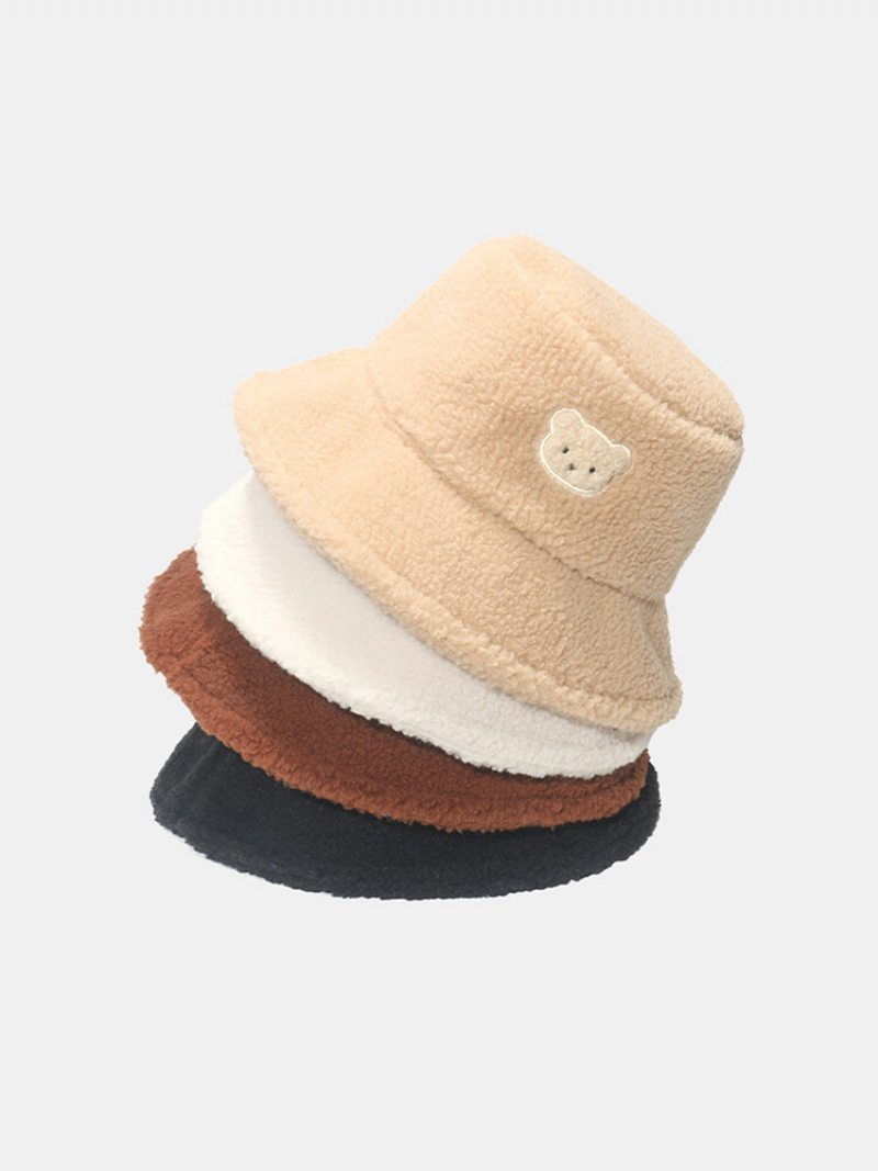 Unisex Jahňacia Vlna Pevná Výšivka Cartoon Bear Fashion Warmth Bucket Hat