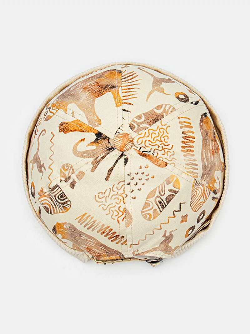 Unisex Manšestrová Kreslená Zvieracia Tlač Vintage Teplo Čiapka Bez Okrajov Landlord Cap Skull Cap