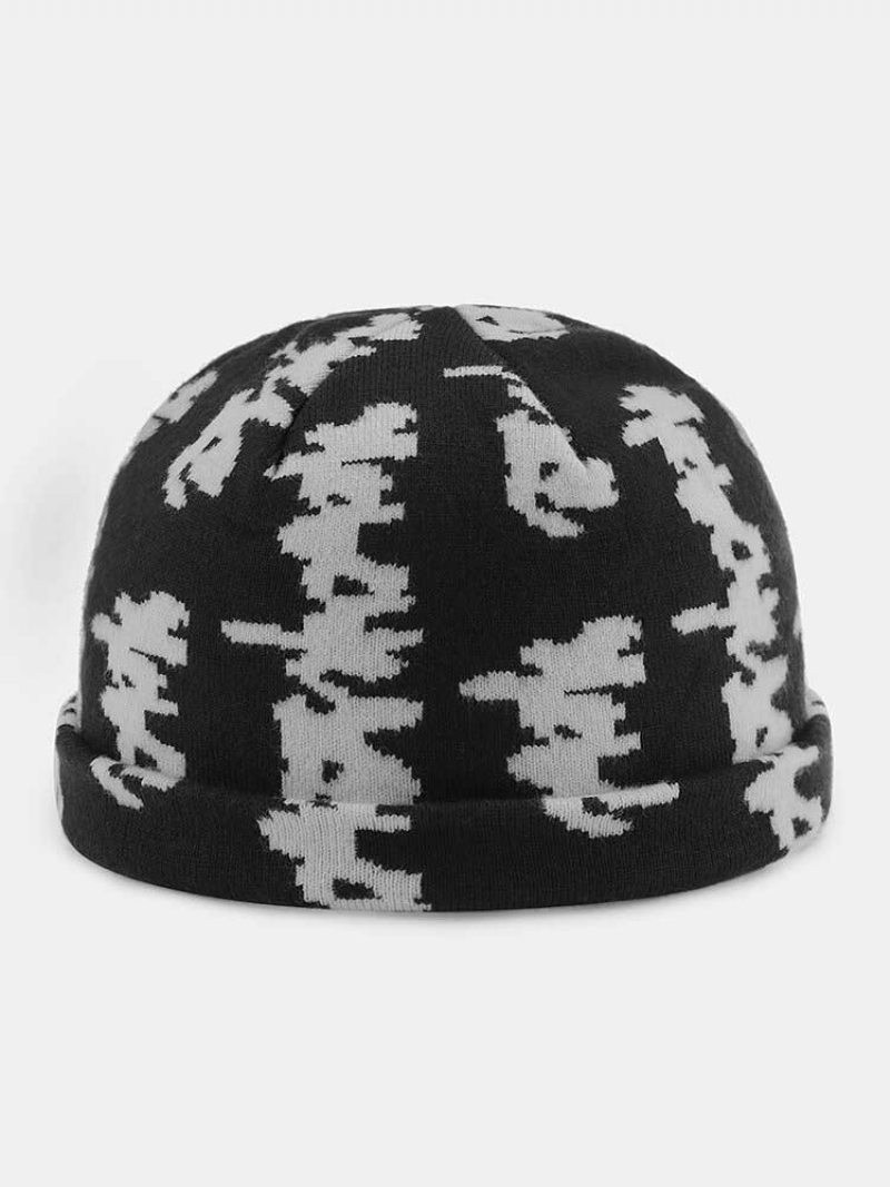 Unisex Pletené Farba Kontrast Graffiti Žakár Hrejivý Móda Čiapka Bez Okrajov Landlord Cap Skull Cap