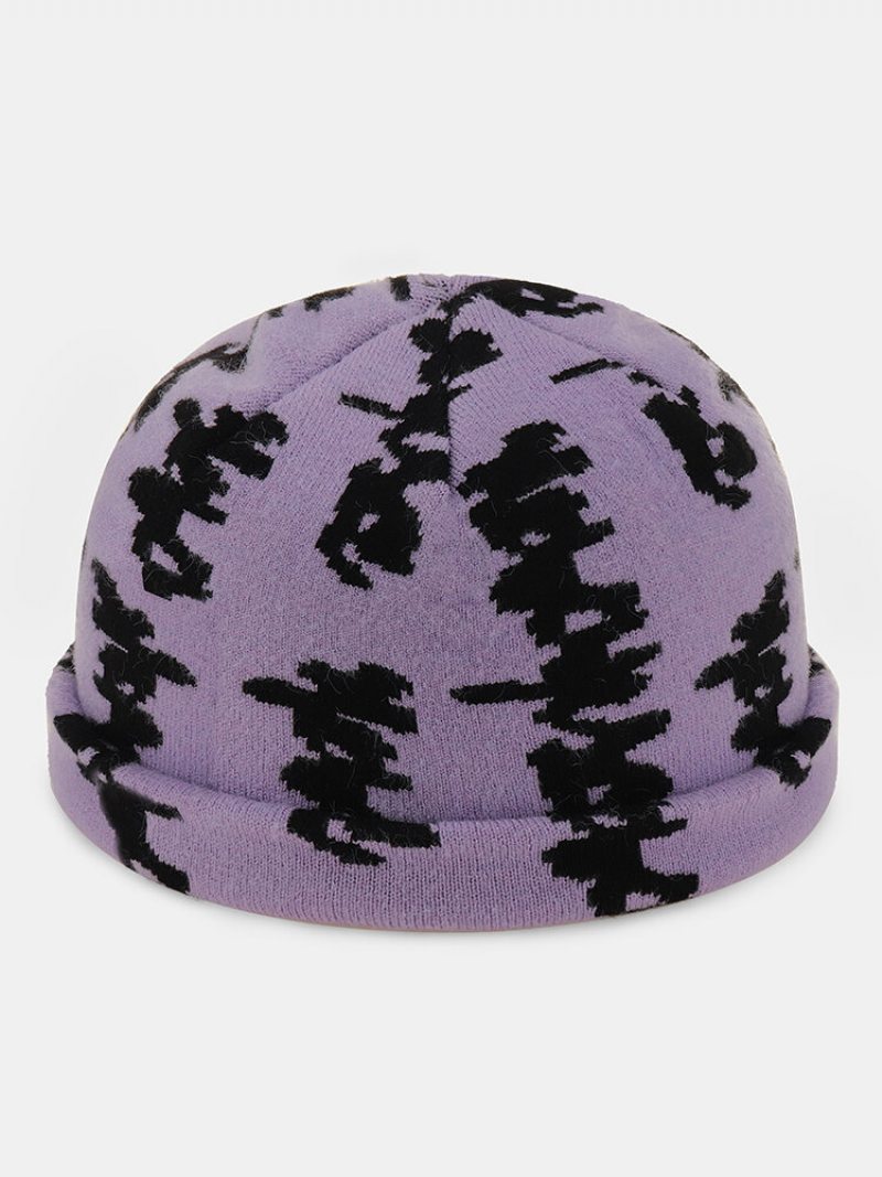 Unisex Pletené Farba Kontrast Graffiti Žakár Hrejivý Móda Čiapka Bez Okrajov Landlord Cap Skull Cap