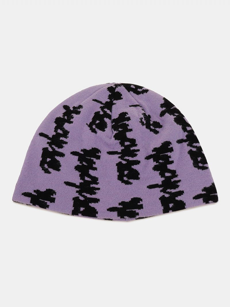 Unisex Pletené Farba Kontrast Graffiti Žakár Hrejivý Móda Čiapka Bez Okrajov Landlord Cap Skull Cap