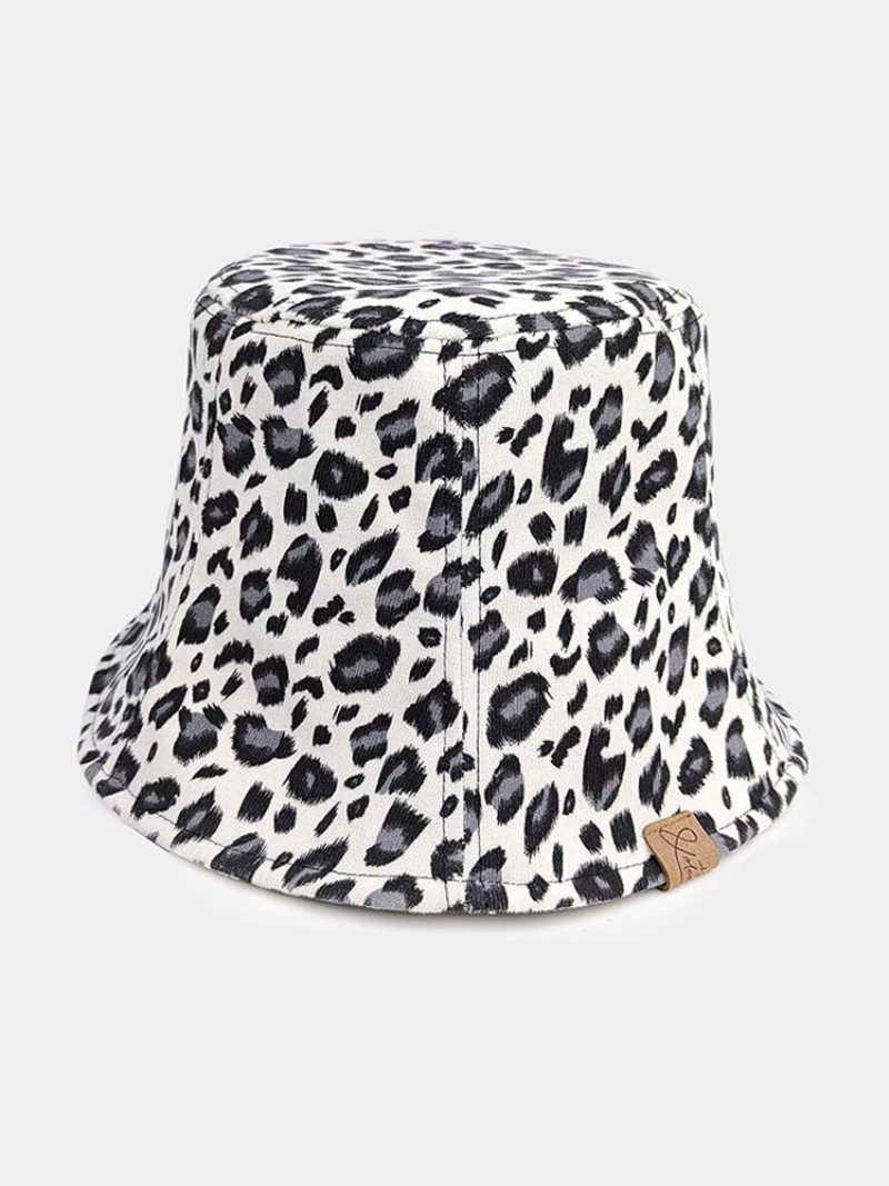 Unisex Polyester Bavlna Prekrytie Leopardí Vzor Písmeno Štítok All-match Sunshade Bucket Klobúk