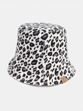 Unisex Polyester Bavlna Prekrytie Leopardí Vzor Písmeno Štítok All-match Sunshade Bucket Klobúk