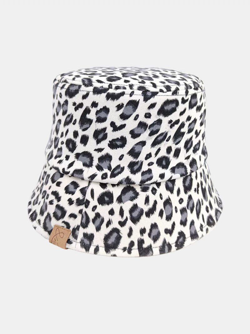 Unisex Polyester Bavlna Prekrytie Leopardí Vzor Písmeno Štítok All-match Sunshade Bucket Klobúk