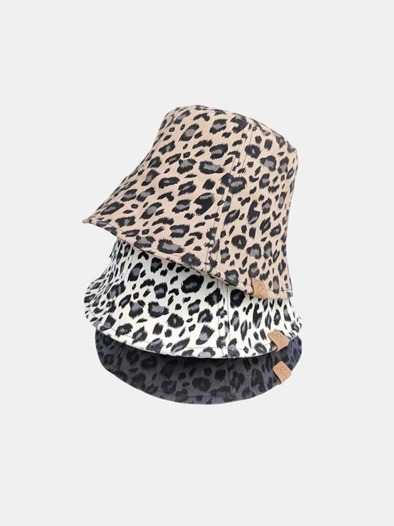 Unisex Polyester Bavlna Prekrytie Leopardí Vzor Písmeno Štítok All-match Sunshade Bucket Klobúk