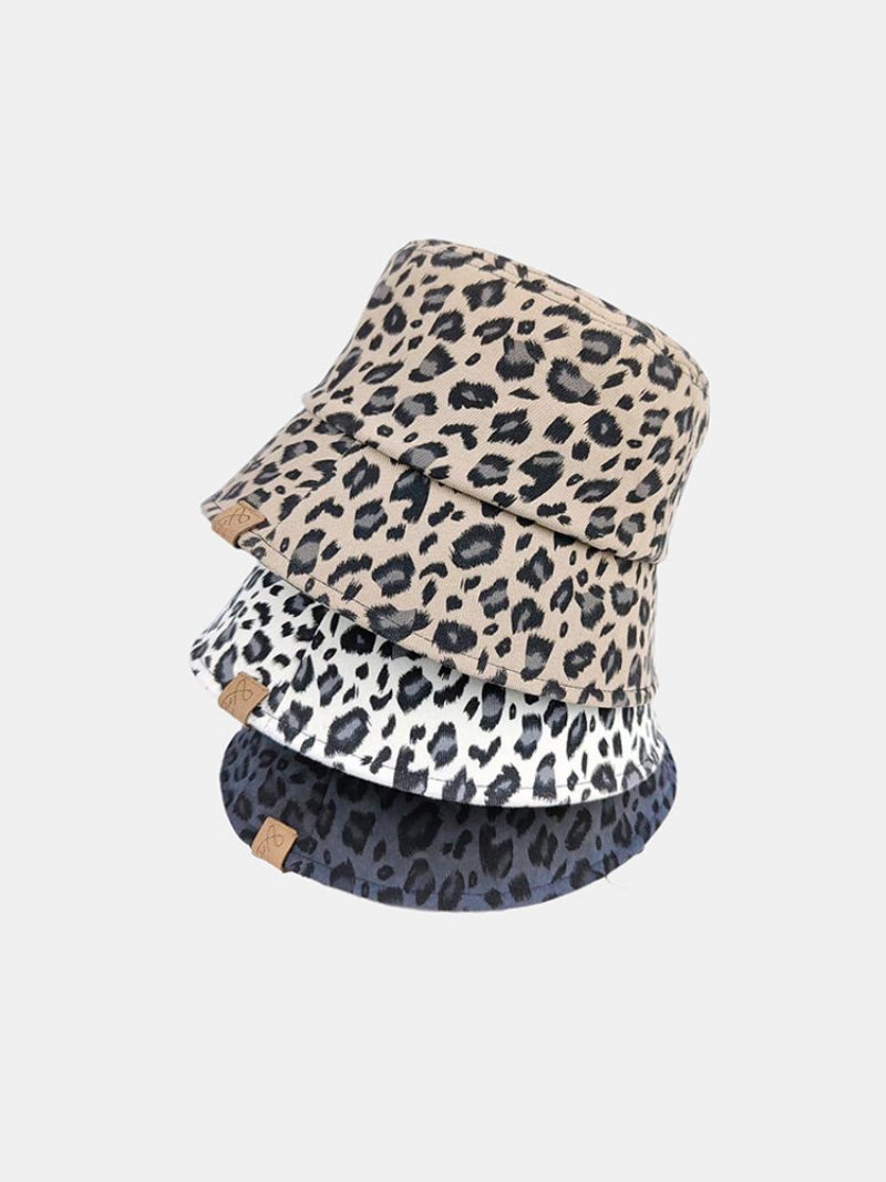 Unisex Polyester Bavlna Prekrytie Leopardí Vzor Písmeno Štítok All-match Sunshade Bucket Klobúk