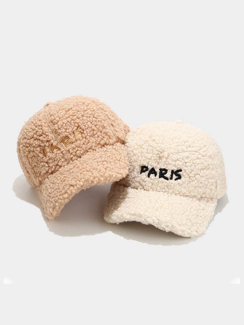 Unisex Teddy Fleece Zahustená Paris Písmenová Výšivka Zahnutý Okraj Univerzálna Zateplená Baseballová Čiapka