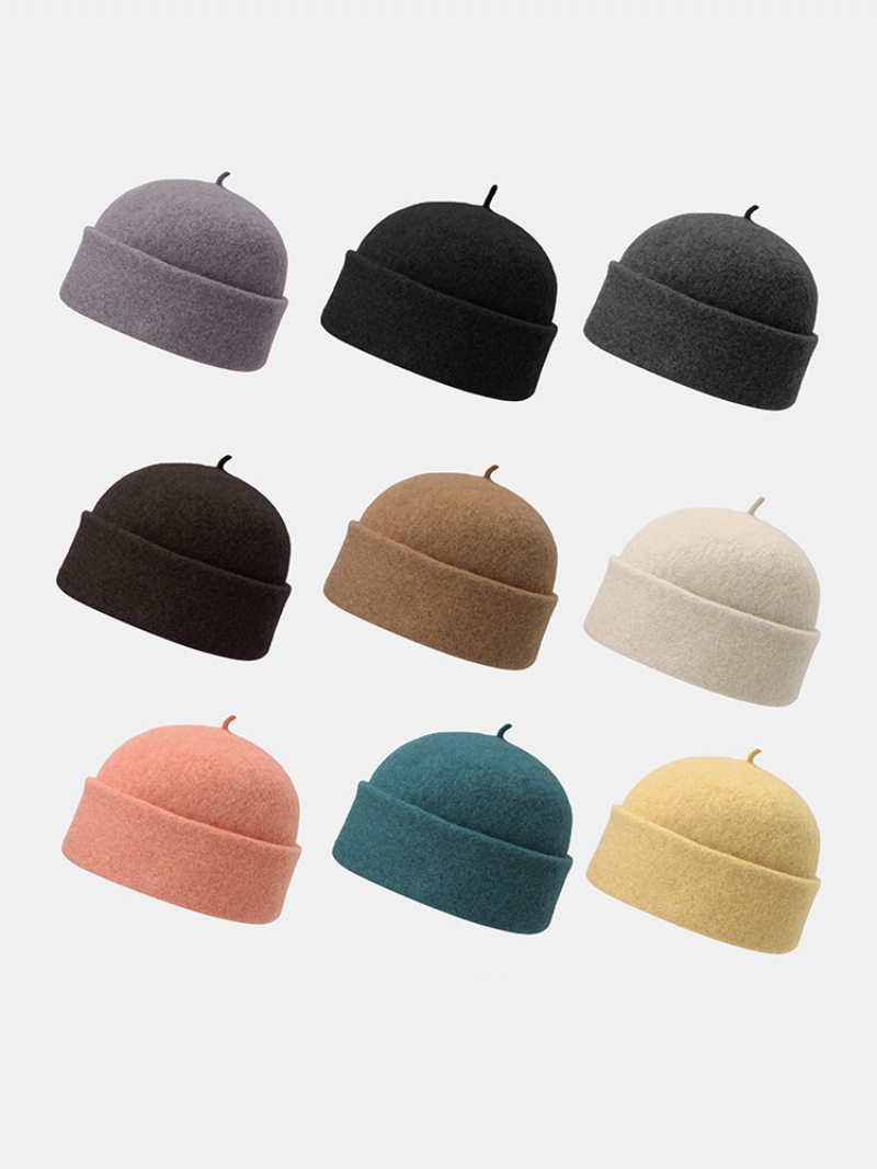 Unisex Vlna Jednofarebná Jeseň Zima Teplo Čiapka Bez Okrajov Landlord Cap Skull Cap