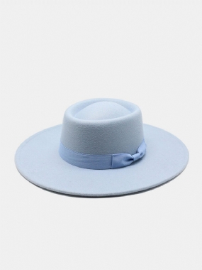 Unisex Vlnená Plsť Jednofarebná Bandáž Mašľa Dekorácia Konkávny Top Klobúk Fedora