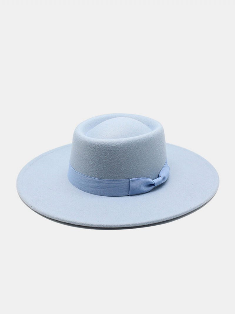 Unisex Vlnená Plsť Jednofarebná Bandáž Mašľa Dekorácia Konkávny Top Klobúk Fedora