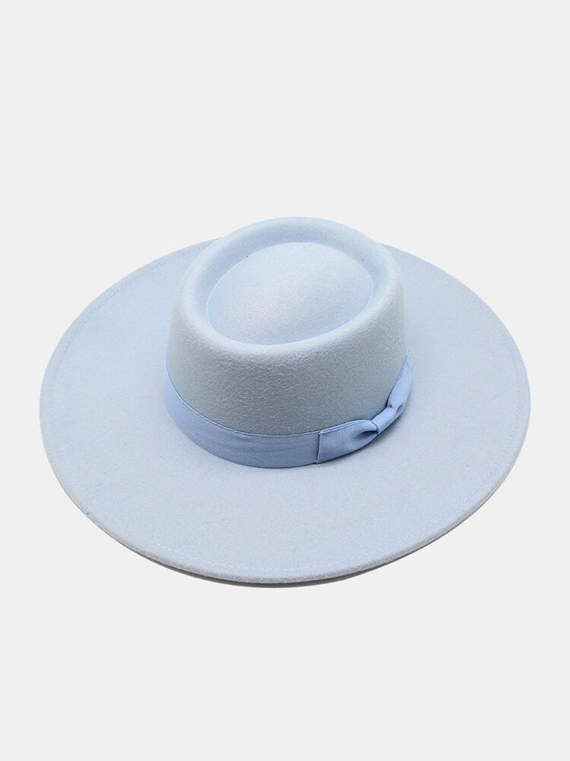 Unisex Vlnená Plsť Jednofarebná Bandáž Mašľa Dekorácia Konkávny Top Klobúk Fedora