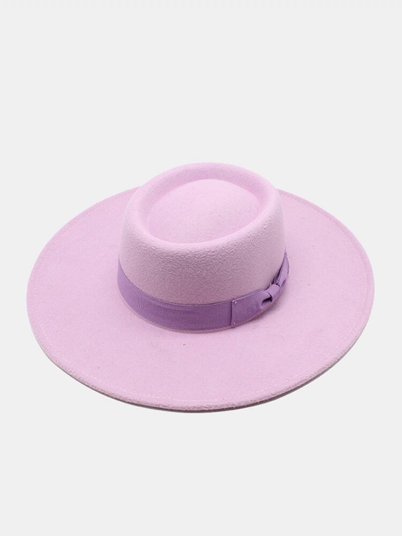 Unisex Vlnená Plsť Jednofarebná Bandáž Mašľa Dekorácia Konkávny Top Klobúk Fedora