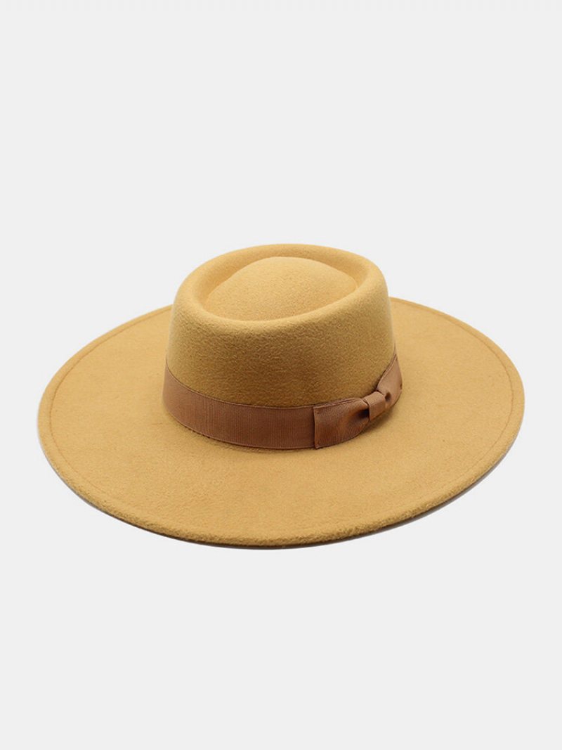 Unisex Vlnená Plsť Jednofarebná Bandáž Mašľa Dekorácia Konkávny Top Klobúk Fedora