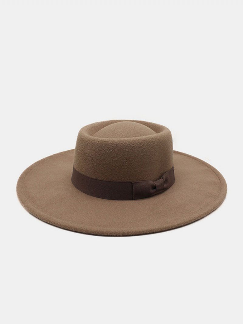 Unisex Vlnená Plsť Jednofarebná Bandáž Mašľa Dekorácia Konkávny Top Klobúk Fedora