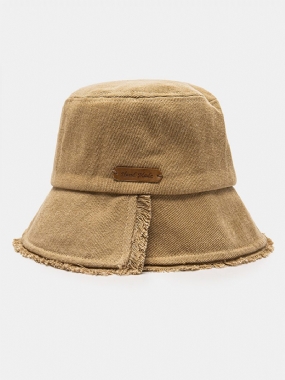 Unisex Washed Dacron Jednofarebné Písmeno Pu Štítok Hrubé Hrany Univerzálny Klobúk Sunshade Bucket