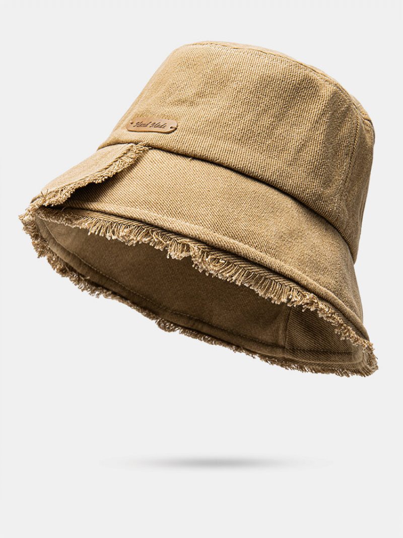 Unisex Washed Dacron Jednofarebné Písmeno Pu Štítok Hrubé Hrany Univerzálny Klobúk Sunshade Bucket