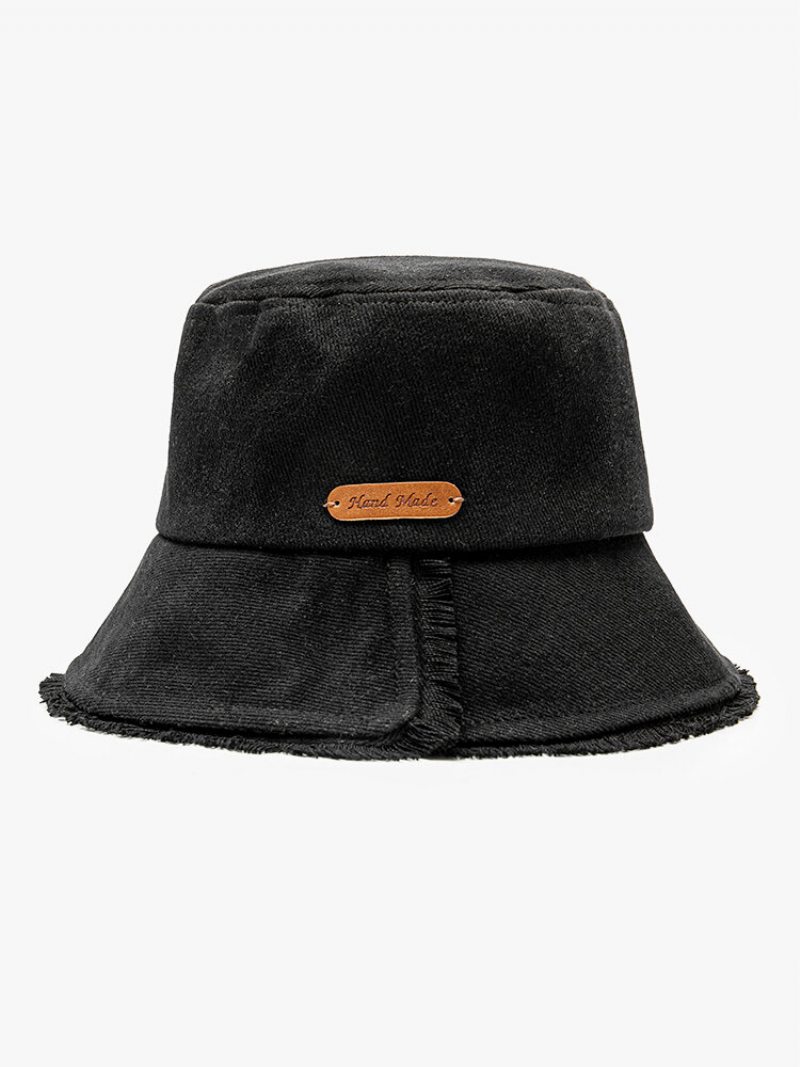 Unisex Washed Dacron Jednofarebné Písmeno Pu Štítok Hrubé Hrany Univerzálny Klobúk Sunshade Bucket