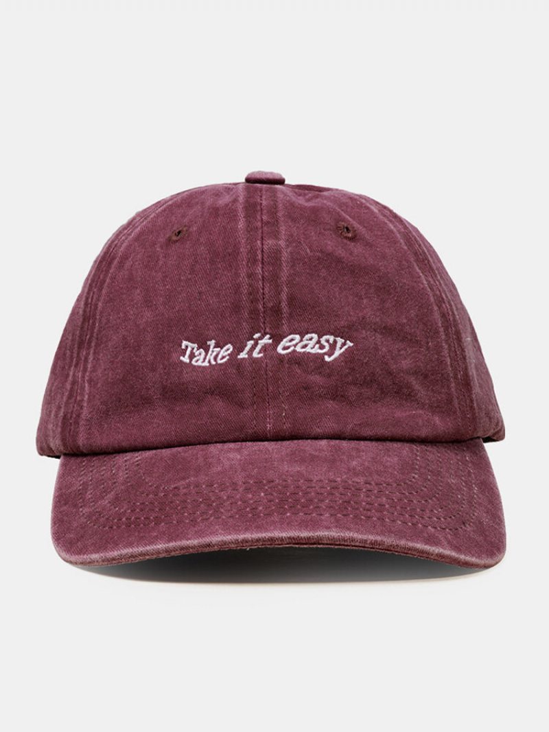 Unisex Washed Distressed Cotton Letter Slogan Embroidery Vintage Sunshade Baseball Cap