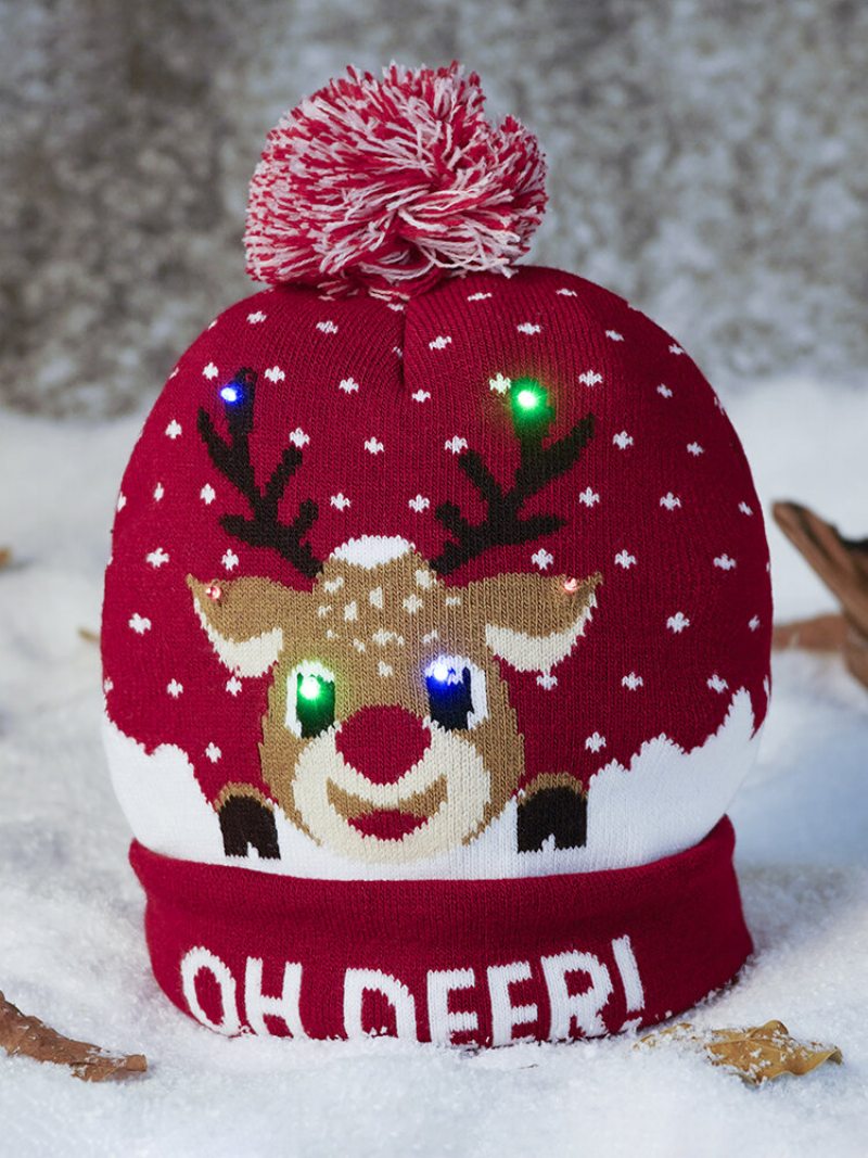 Vianočný Snehuliak Elk Christmas Tree Cuffed Ball Pletená Čiapka