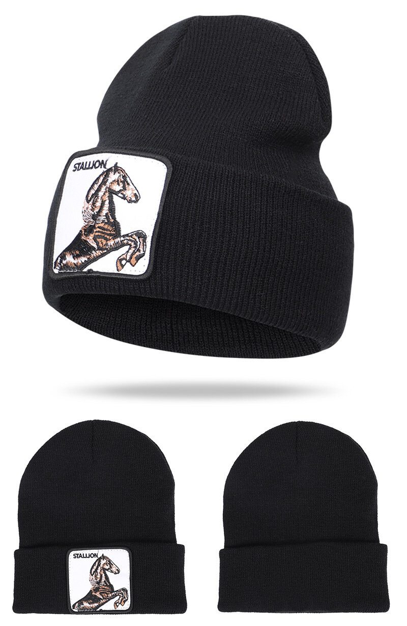 Vlnená Čiapka So Zvieracím Vzorom Pletená Skull Cap Beanie