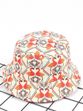 Women Print Flamingo Canvas Bucket Klobúk Vonkajší Slnečník Fisherman Cap