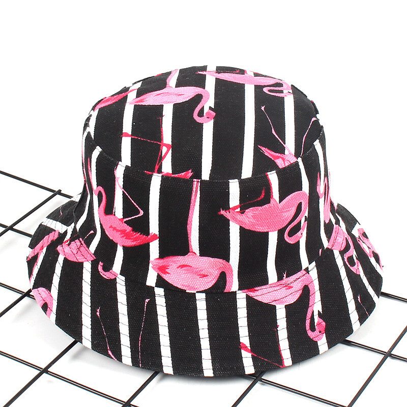 Women Print Flamingo Canvas Bucket Klobúk Vonkajší Slnečník Fisherman Cap