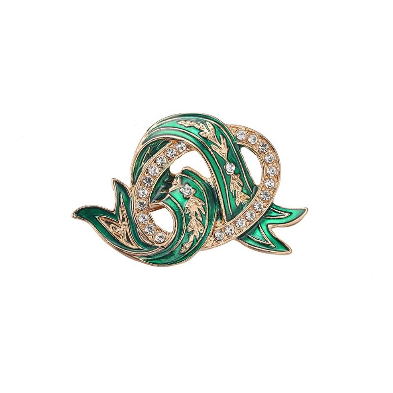 Elegantný Model So Zelenými Vlnami Drahokamy Zdobenie Brošňa Zo Zliatiny Pre Ženy Šatka Oblečenie Ozdoba Doplnky Štipce Šperky