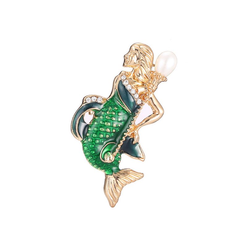 Kreatívna Roztomilá Kreslená Morská Panna Prsia S Kamienkovou Dekoráciou Elegantná Glazovaná Brošňa Pre Dámy