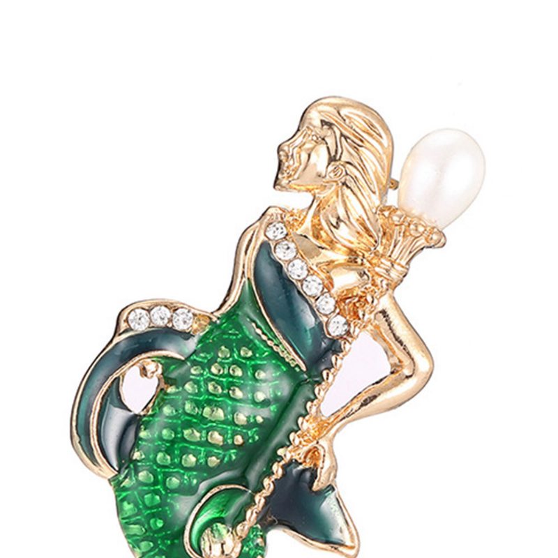 Kreatívna Roztomilá Kreslená Morská Panna Prsia S Kamienkovou Dekoráciou Elegantná Glazovaná Brošňa Pre Dámy