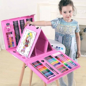 Detské Viacnásobné Akvarelové Pero Štetec Kreslo S Kresliacou Doskou Prenosné Kompletné Farebné Nástroje Na Maľovanie Pre Deti