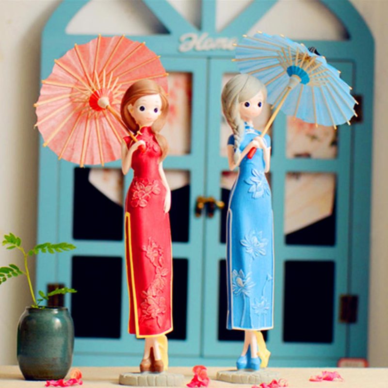 Živicové Dievča V Čínskom Štýle Ktoré Nosí Cheongsam Ornament Elegantný Klasický Pultový Dekoračný Nábytok Pre Dievčatá
