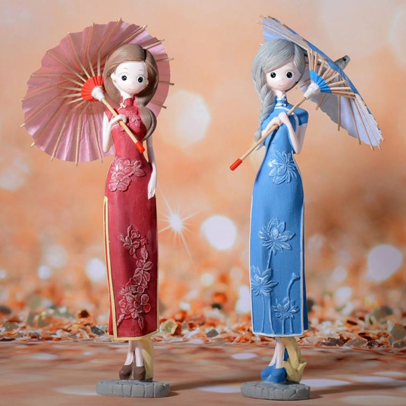 Živicové Dievča V Čínskom Štýle Ktoré Nosí Cheongsam Ornament Elegantný Klasický Pultový Dekoračný Nábytok Pre Dievčatá
